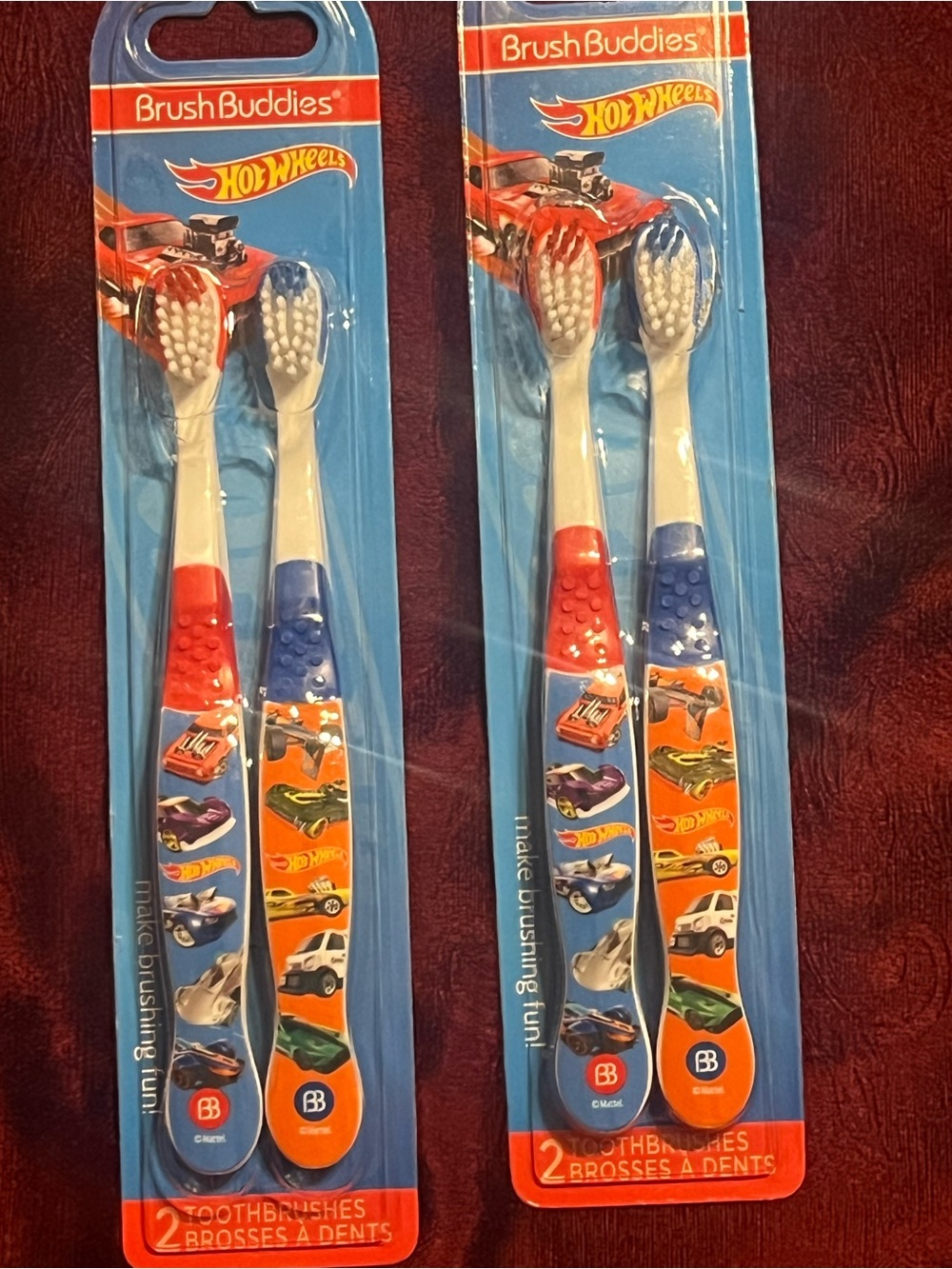 Hot Wheels Brush Buddies Kids Toothbrushes - Red & Blue (2 Pack)